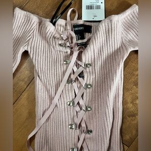 Forever 21 Blush Ribbed Lace-Up Top